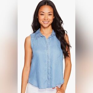 NYDJ Women's Vara Indigo Tencel Sleeveless Button Up Top